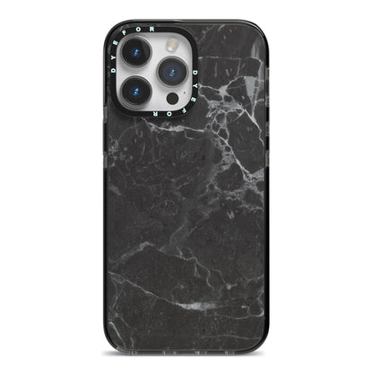Faux Marble Effect Black iPhone 14 Pro Max Black Impact Case on Silver phone