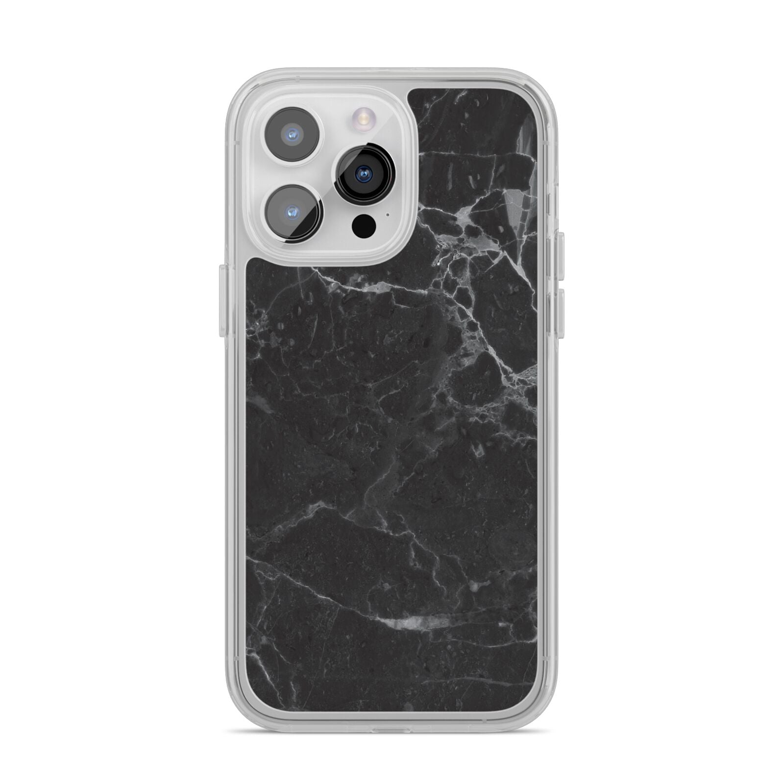 Faux Marble Effect Black iPhone 14 Pro Max Clear Tough Case Silver