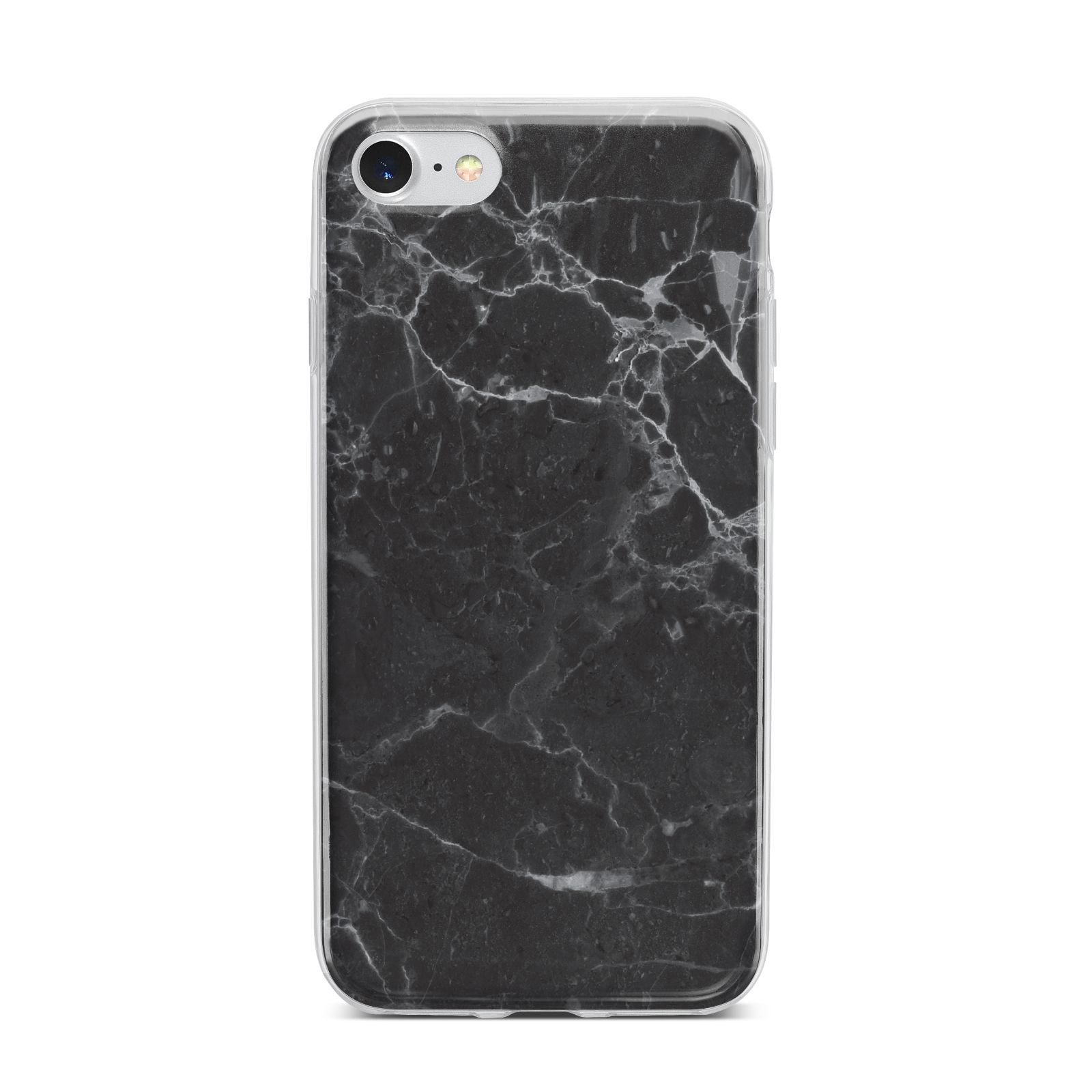 Faux Marble Effect Black iPhone 7 Bumper Case on Silver iPhone