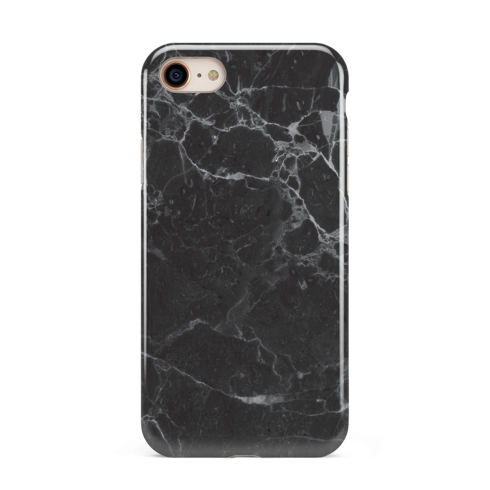 Faux Marble Effect Black iPhone 8 3D Tough Case on Gold Phone