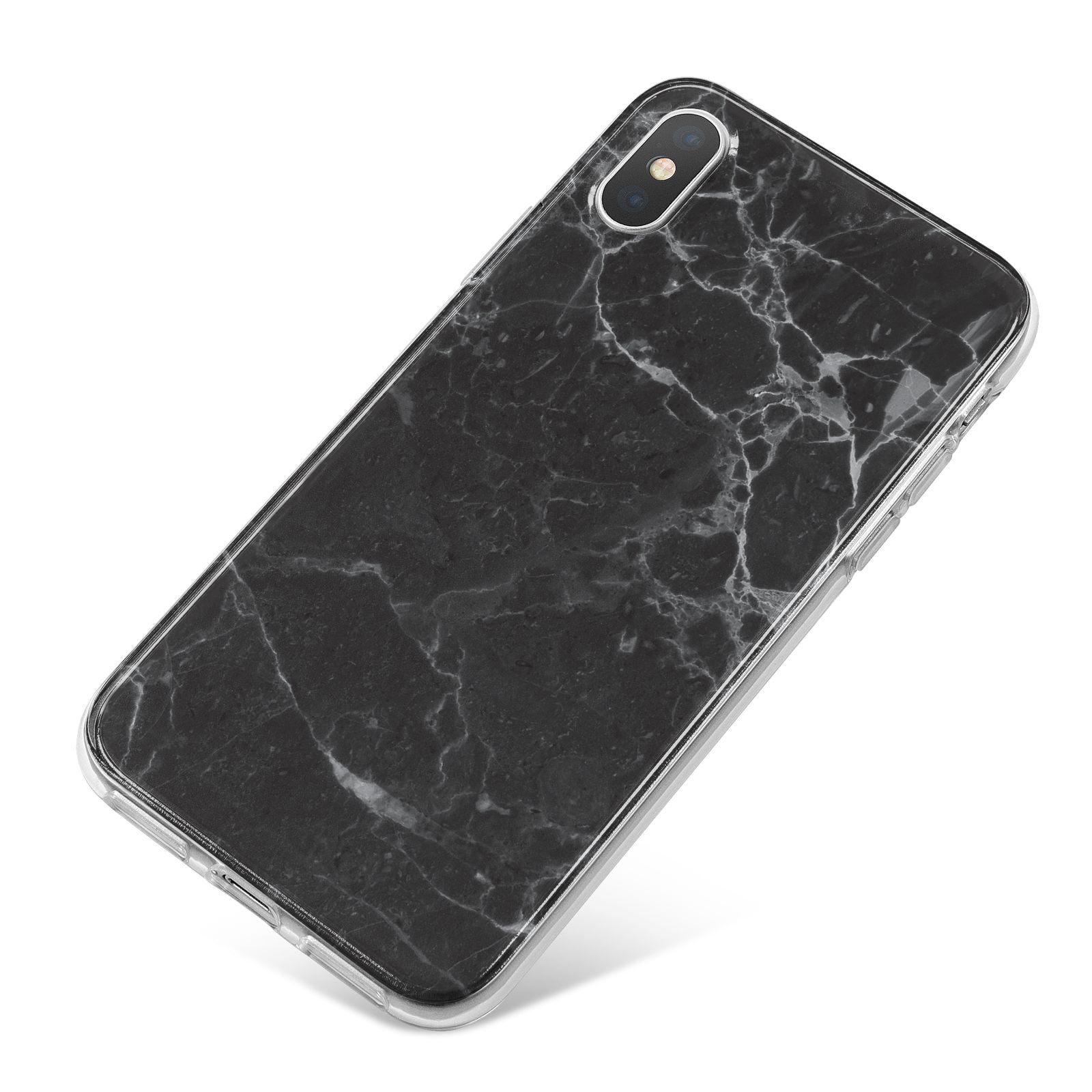 Faux Marble Effect Black iPhone X Bumper Case on Silver iPhone