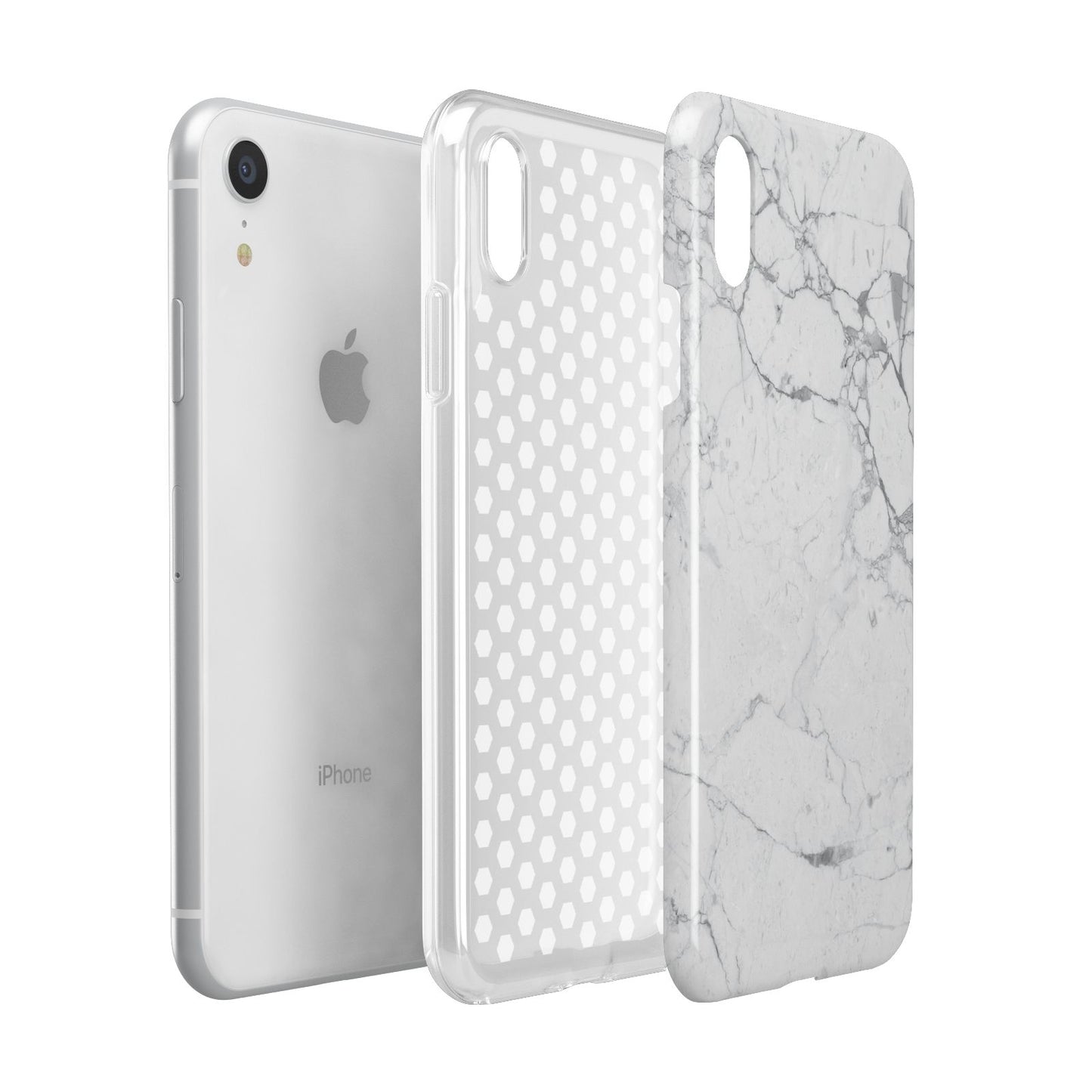 Faux Marble Effect Grey White Apple iPhone XR White 3D Tough Case Expanded view