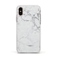 Faux Marble Effect Grey White Apple iPhone Xs Impact Case White Edge on Gold Phone
