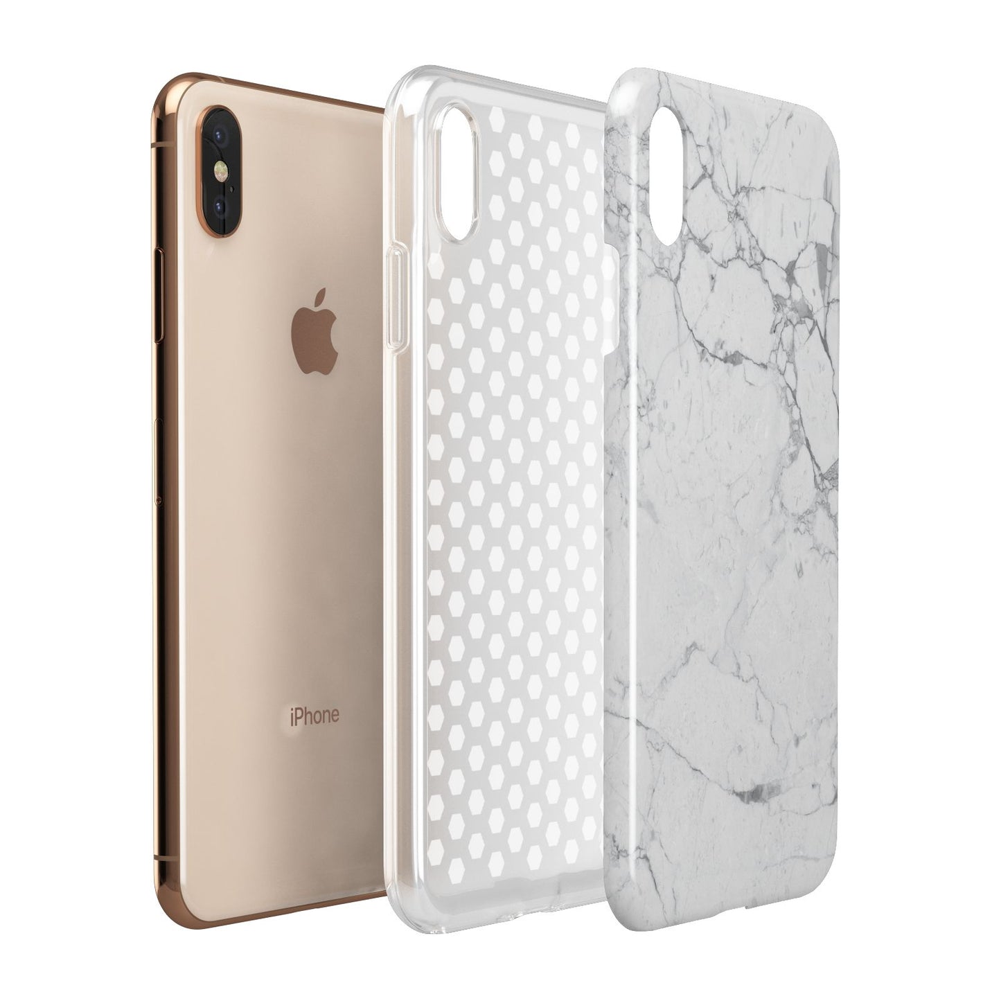 Faux Marble Effect Grey White Apple iPhone Xs Max 3D Tough Case Expanded View