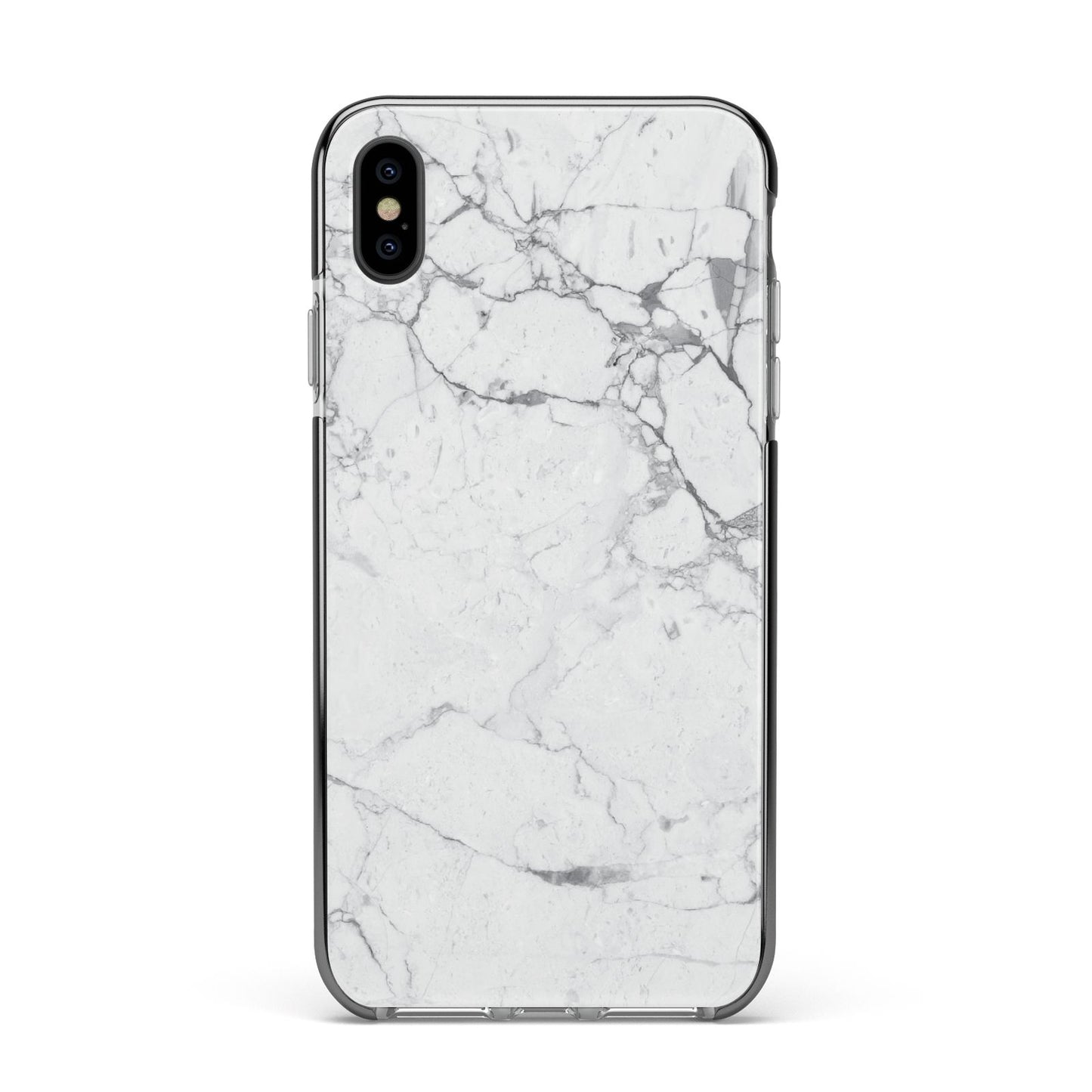 Faux Marble Effect Grey White Apple iPhone Xs Max Impact Case Black Edge on Black Phone