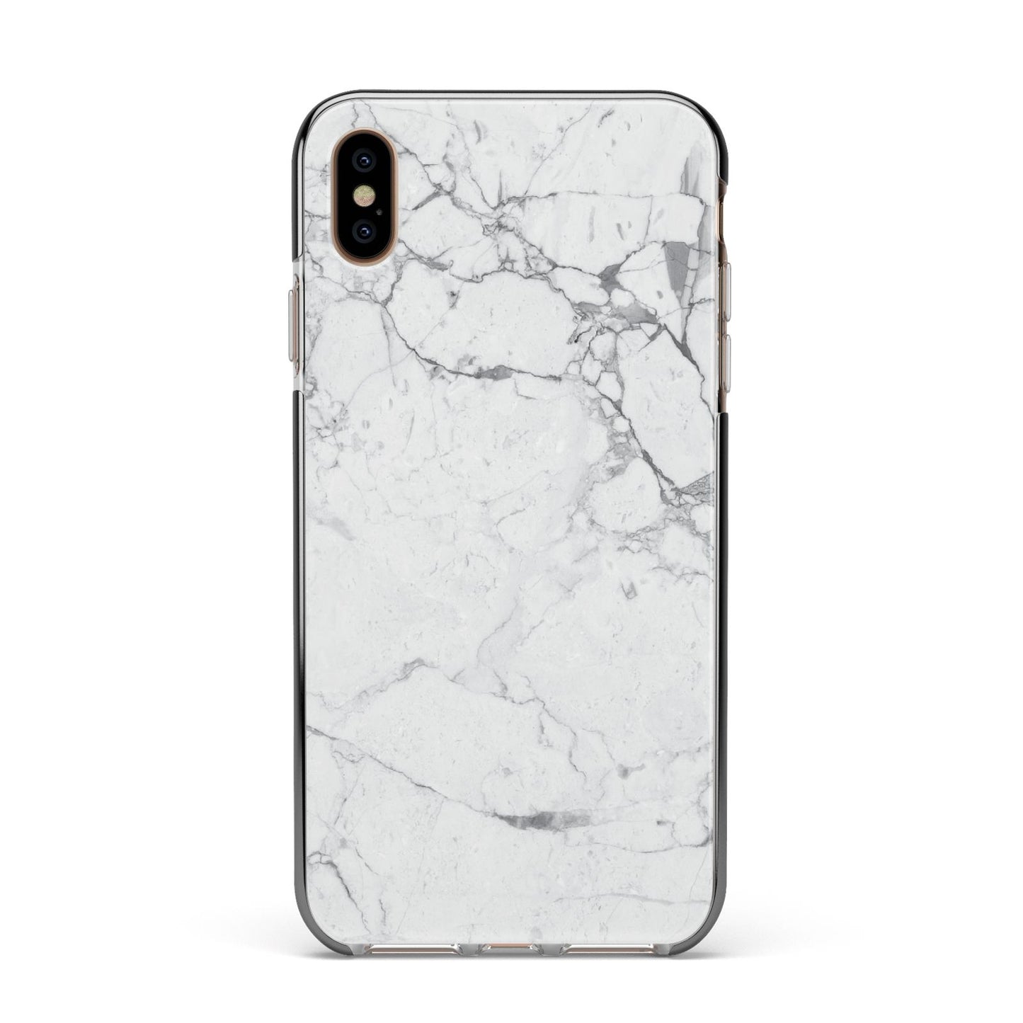 Faux Marble Effect Grey White Apple iPhone Xs Max Impact Case Black Edge on Gold Phone
