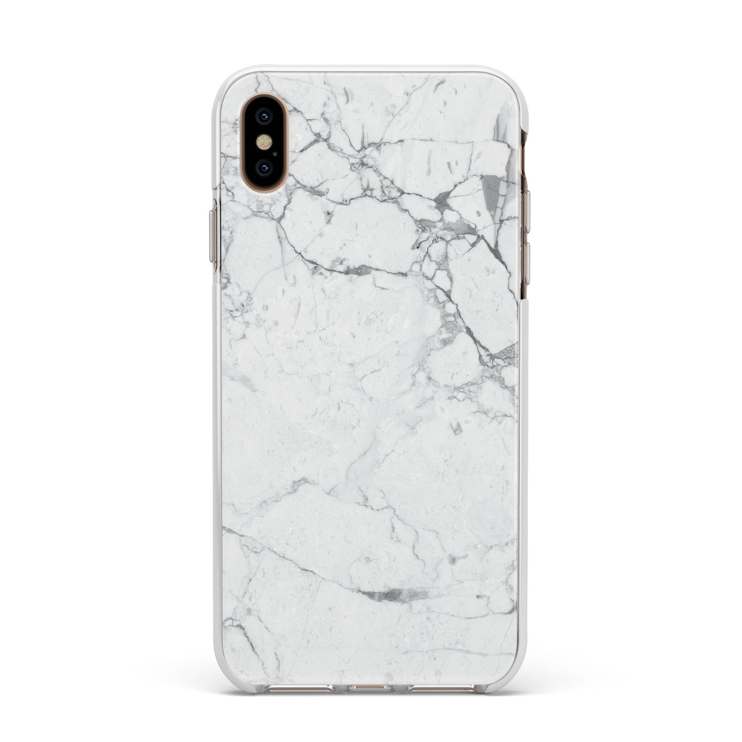 Faux Marble Effect Grey White Apple iPhone Xs Max Impact Case White Edge on Gold Phone