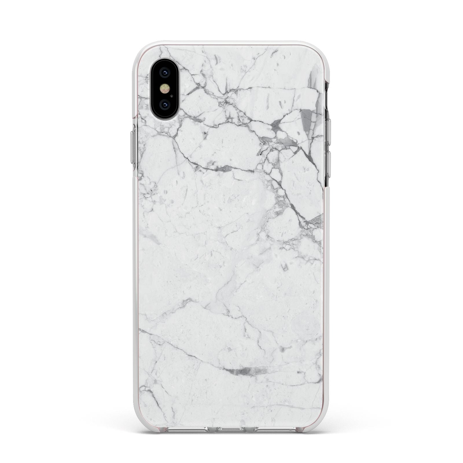 Faux Marble Effect Grey White Apple iPhone Xs Max Impact Case White Edge on Silver Phone