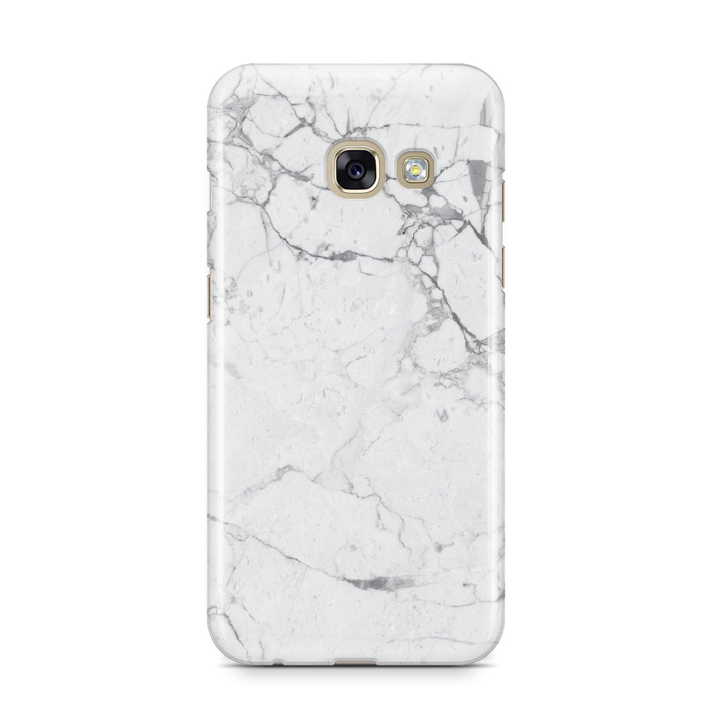 Faux Marble Effect Grey White Samsung Galaxy A3 2017 Case on gold phone