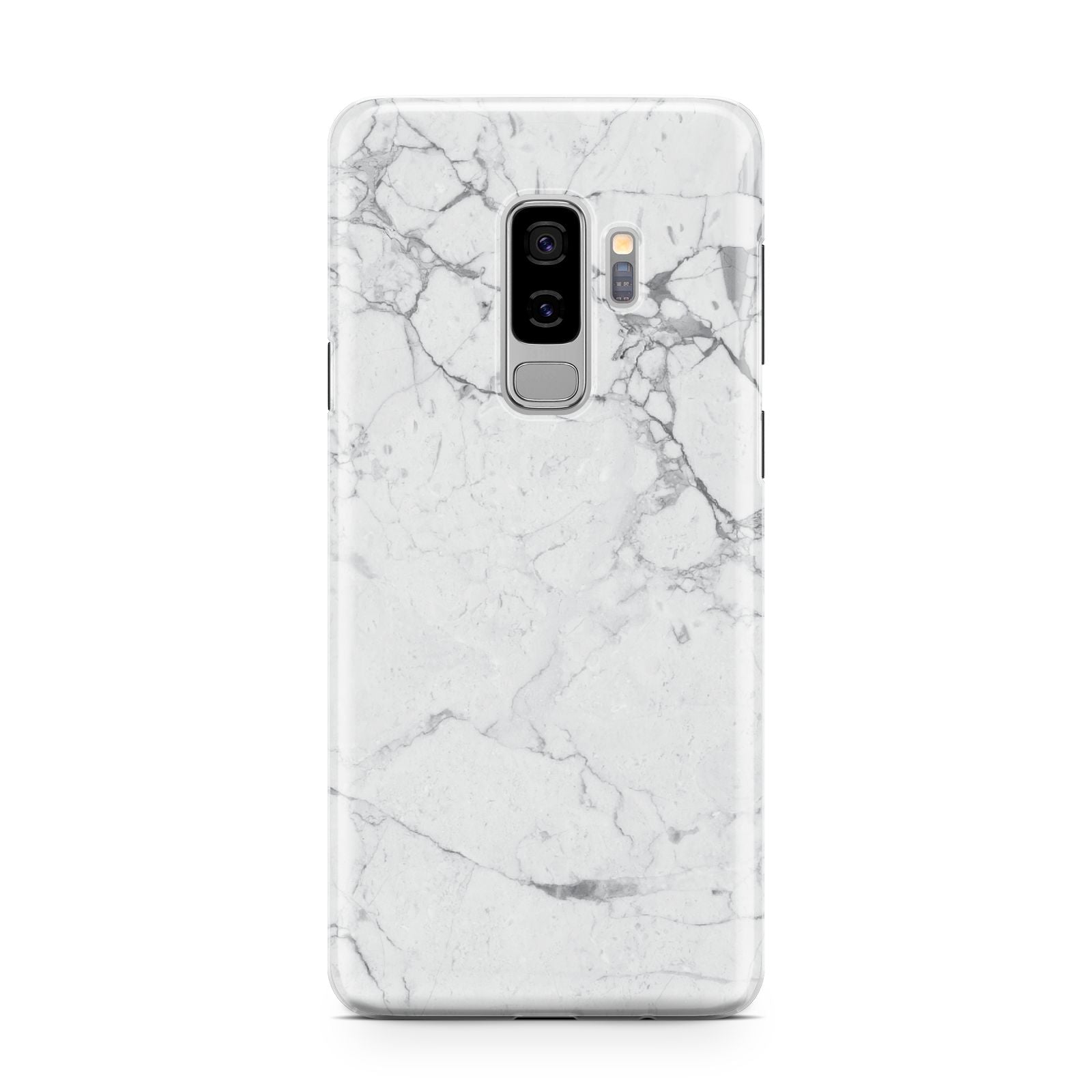 Faux Marble Effect Grey White Samsung Galaxy S9 Plus Case on Silver phone