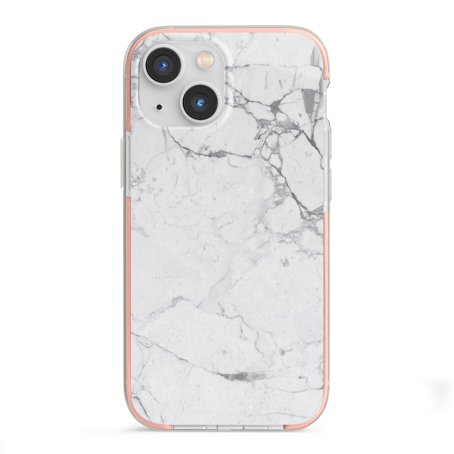 Faux Marble Effect Grey White iPhone 13 Mini TPU Impact Case with Pink Edges