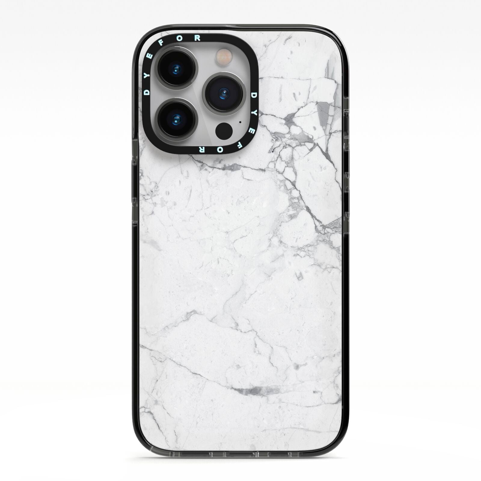 Faux Marble Effect Grey White iPhone 13 Pro Black Impact Case on Silver phone
