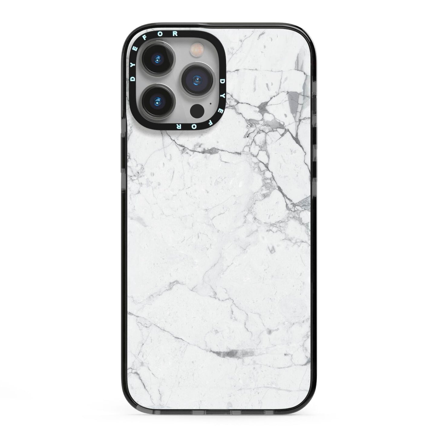 Faux Marble Effect Grey White iPhone 13 Pro Max Black Impact Case on Silver phone