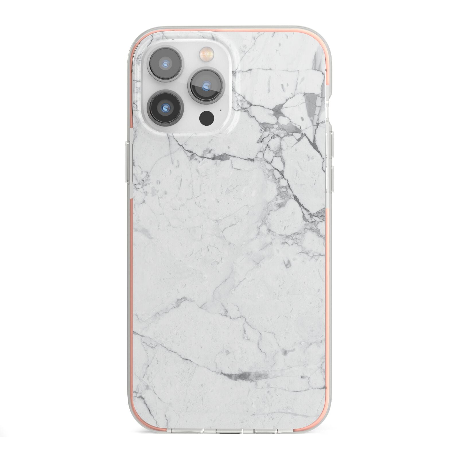 Faux Marble Effect Grey White iPhone 13 Pro Max TPU Impact Case with Pink Edges