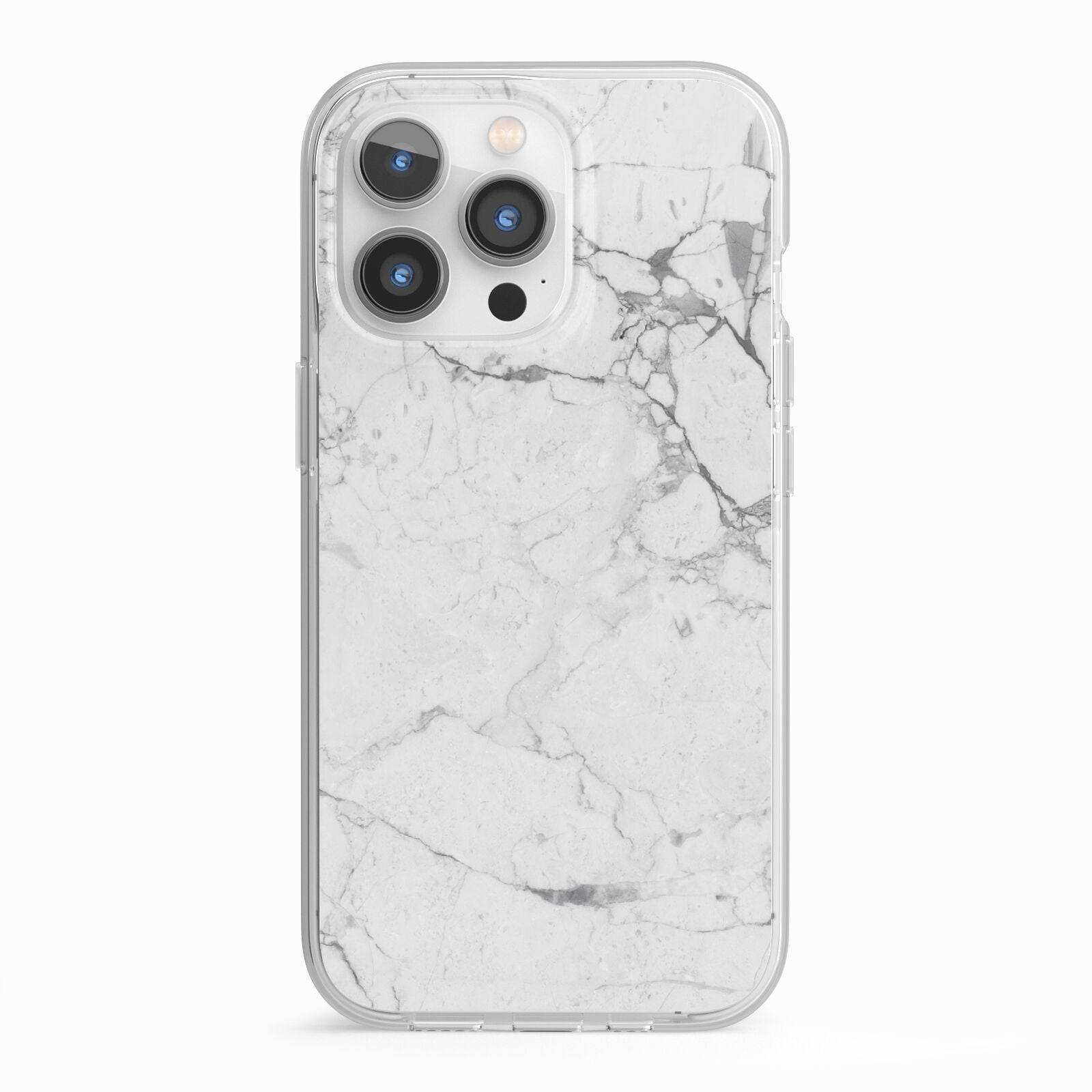 Faux Marble Effect Grey White iPhone 13 Pro TPU Impact Case with White Edges