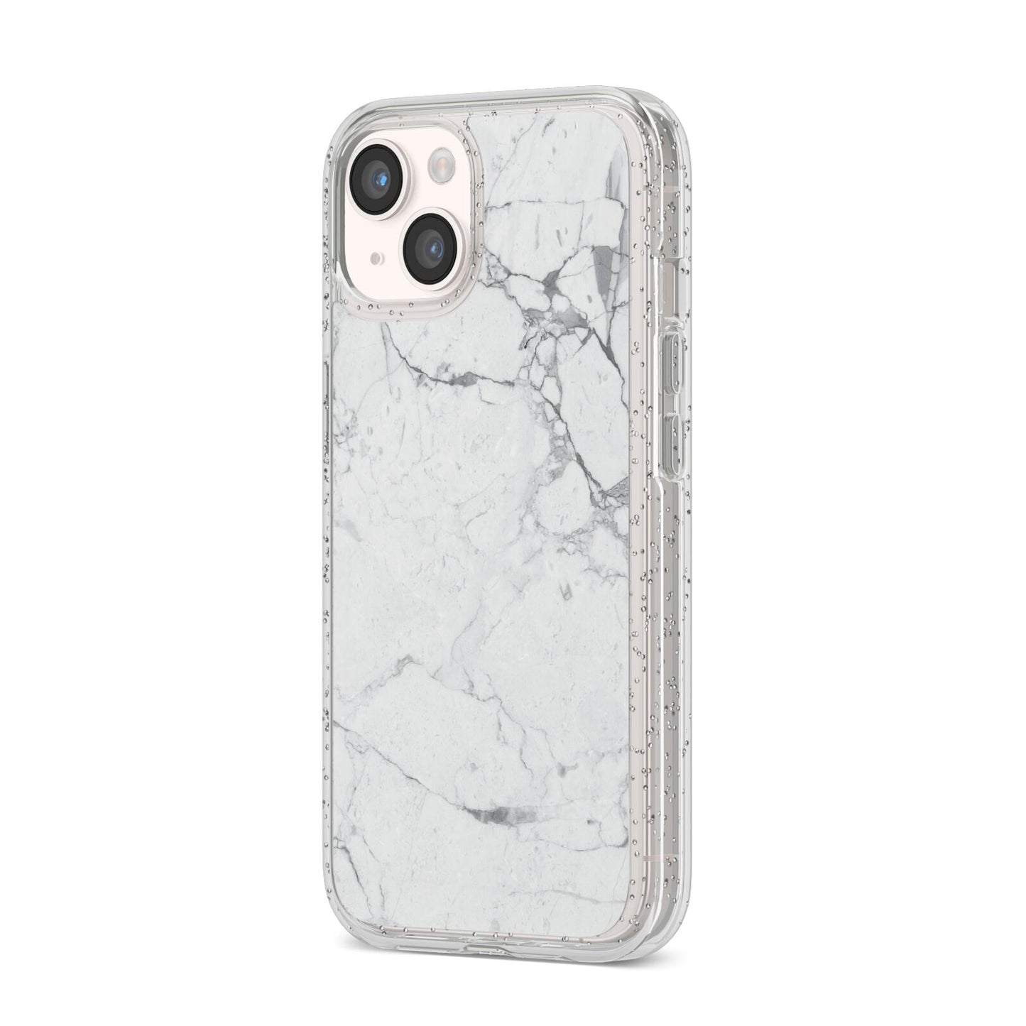 Faux Marble Effect Grey White iPhone 14 Glitter Tough Case Starlight Angled Image