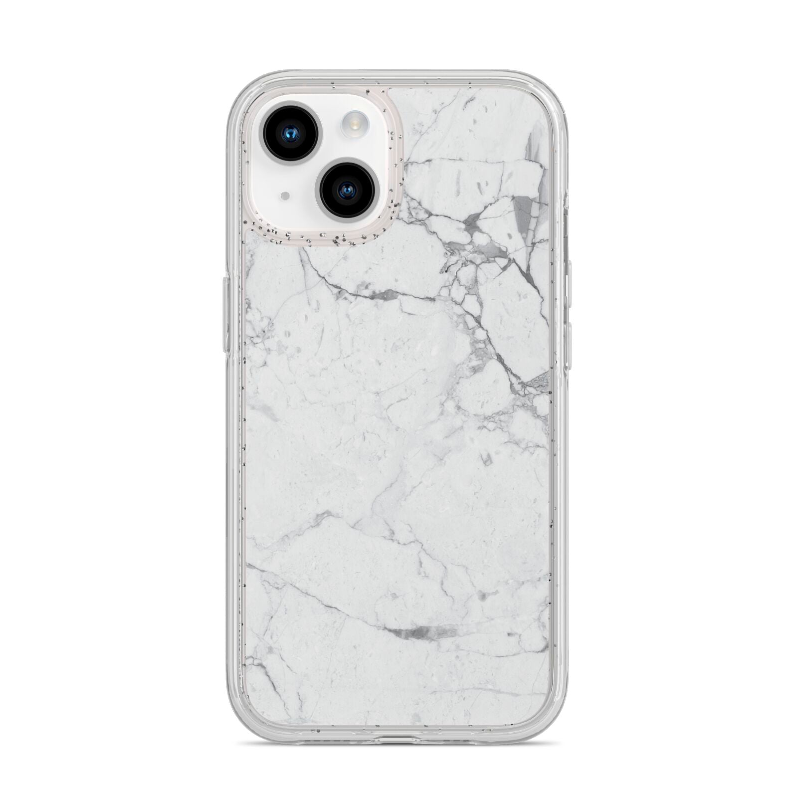 Faux Marble Effect Grey White iPhone 14 Glitter Tough Case Starlight