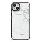 Faux Marble Effect Grey White iPhone 14 Plus Black Impact Case on Silver phone