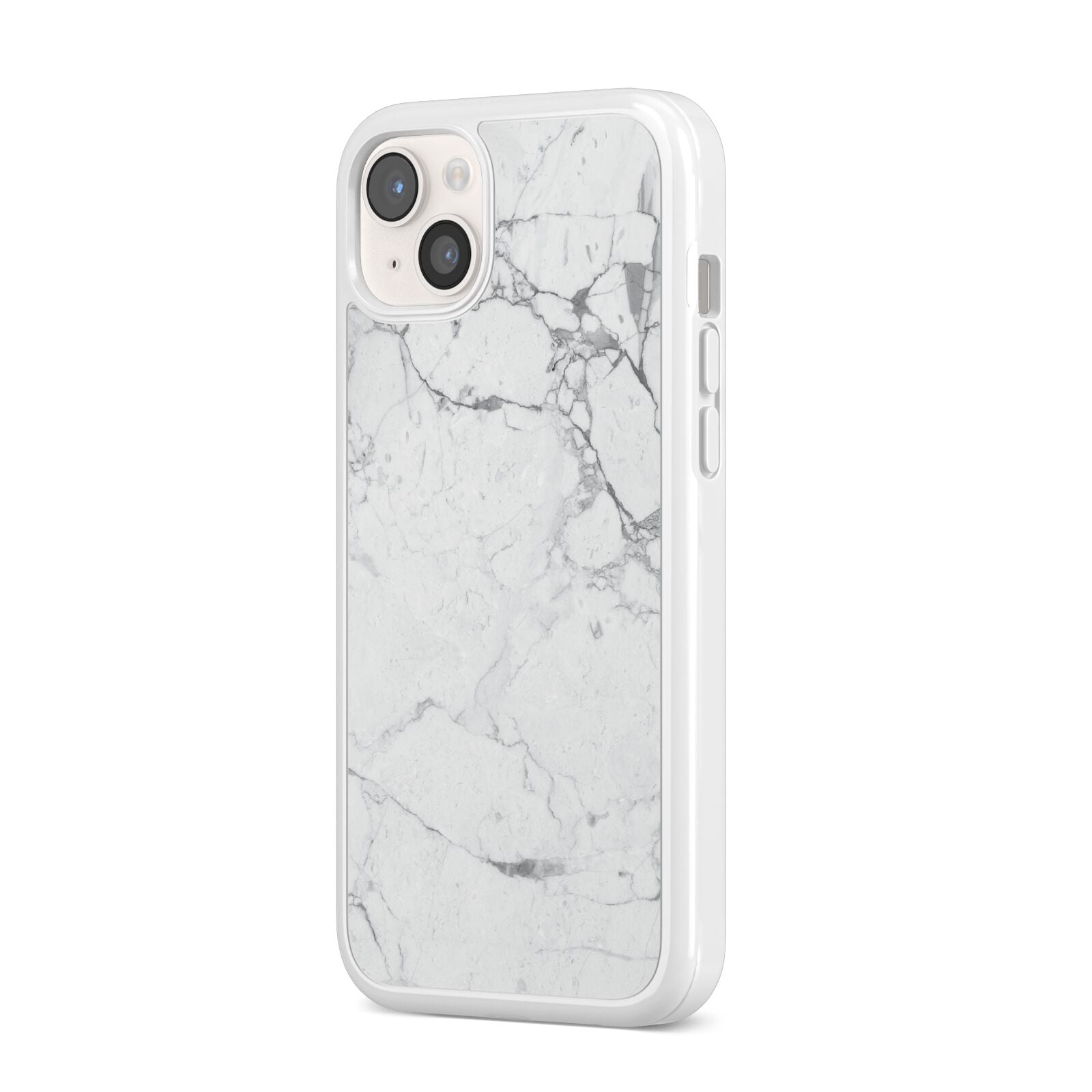 Faux Marble Effect Grey White iPhone 14 Plus Clear Tough Case Starlight Angled Image