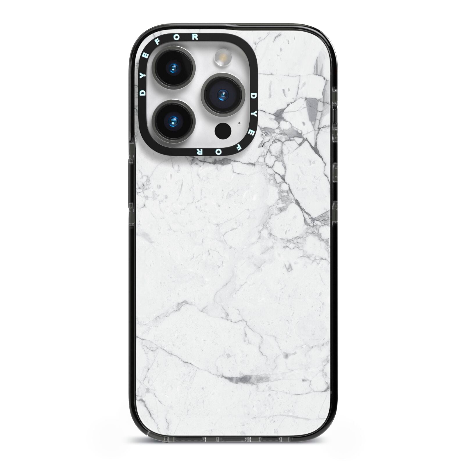 Faux Marble Effect Grey White iPhone 14 Pro Black Impact Case on Silver phone