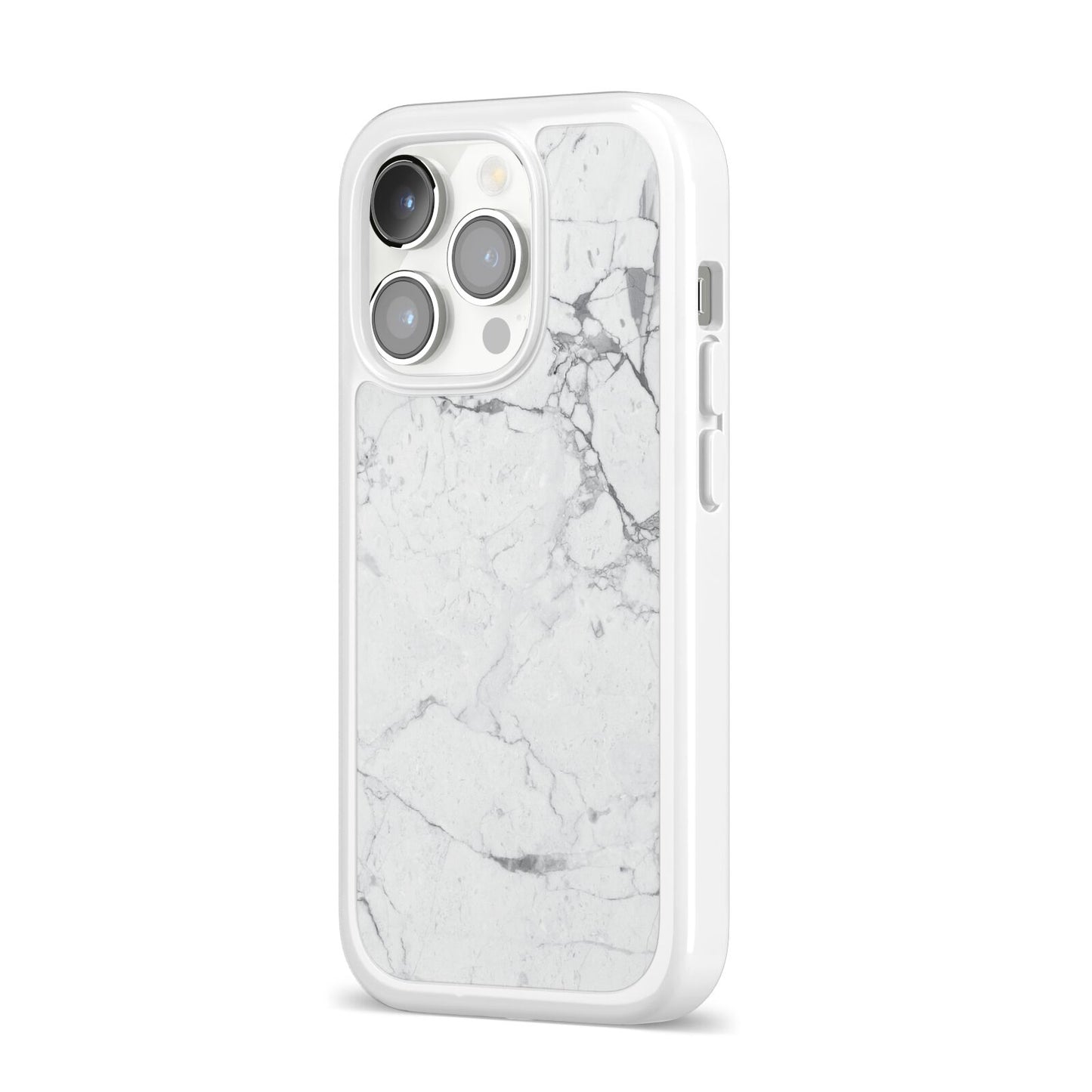 Faux Marble Effect Grey White iPhone 14 Pro Clear Tough Case Silver Angled Image