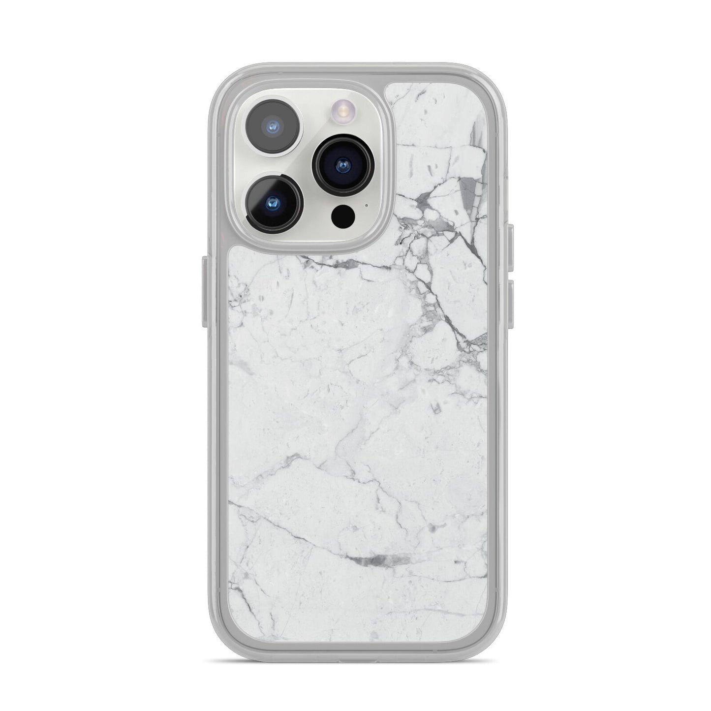 Faux Marble Effect Grey White iPhone 14 Pro Clear Tough Case Silver