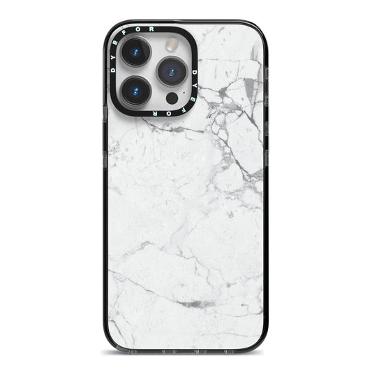 Faux Marble Effect Grey White iPhone 14 Pro Max Black Impact Case on Silver phone