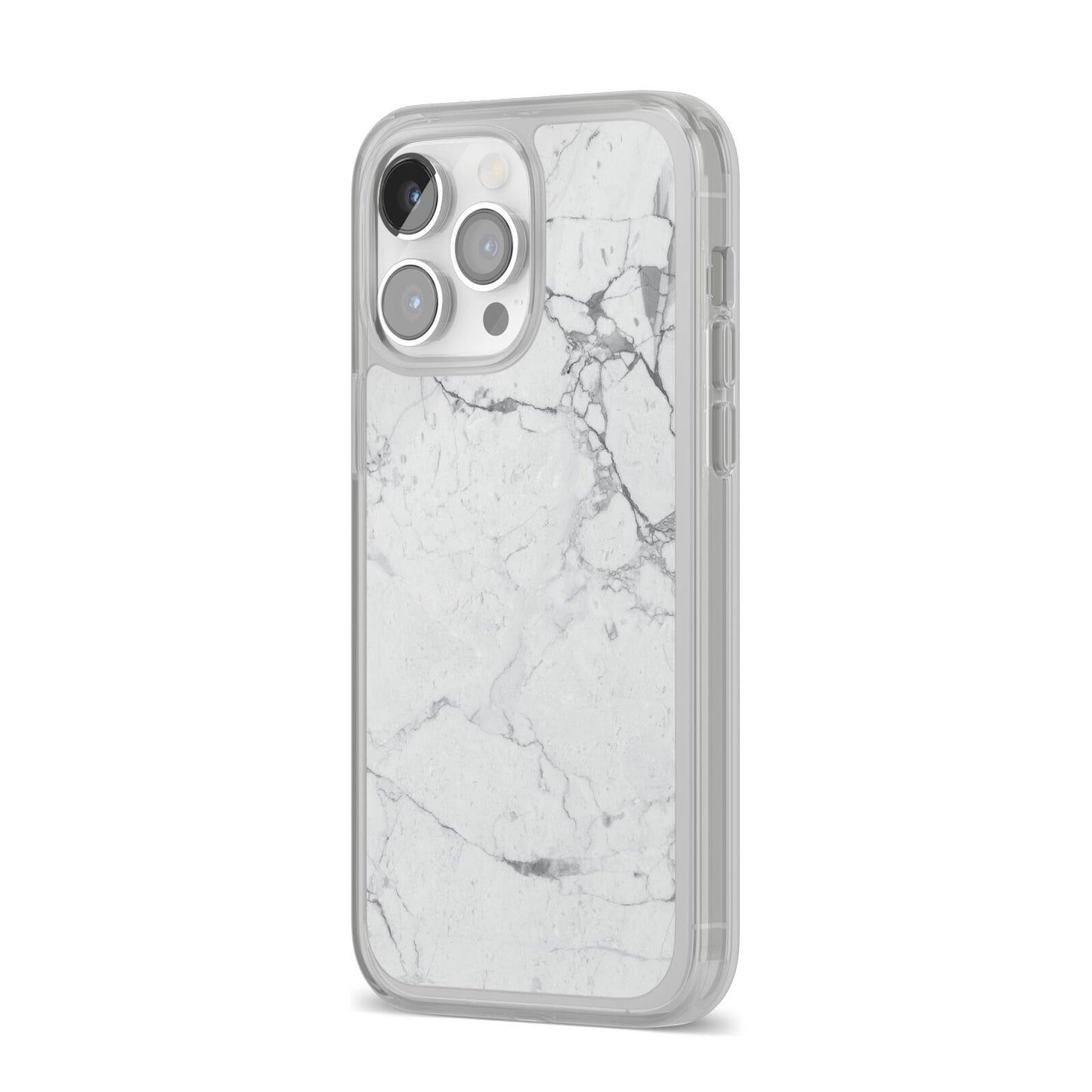 Faux Marble Effect Grey White iPhone 14 Pro Max Clear Tough Case Silver Angled Image