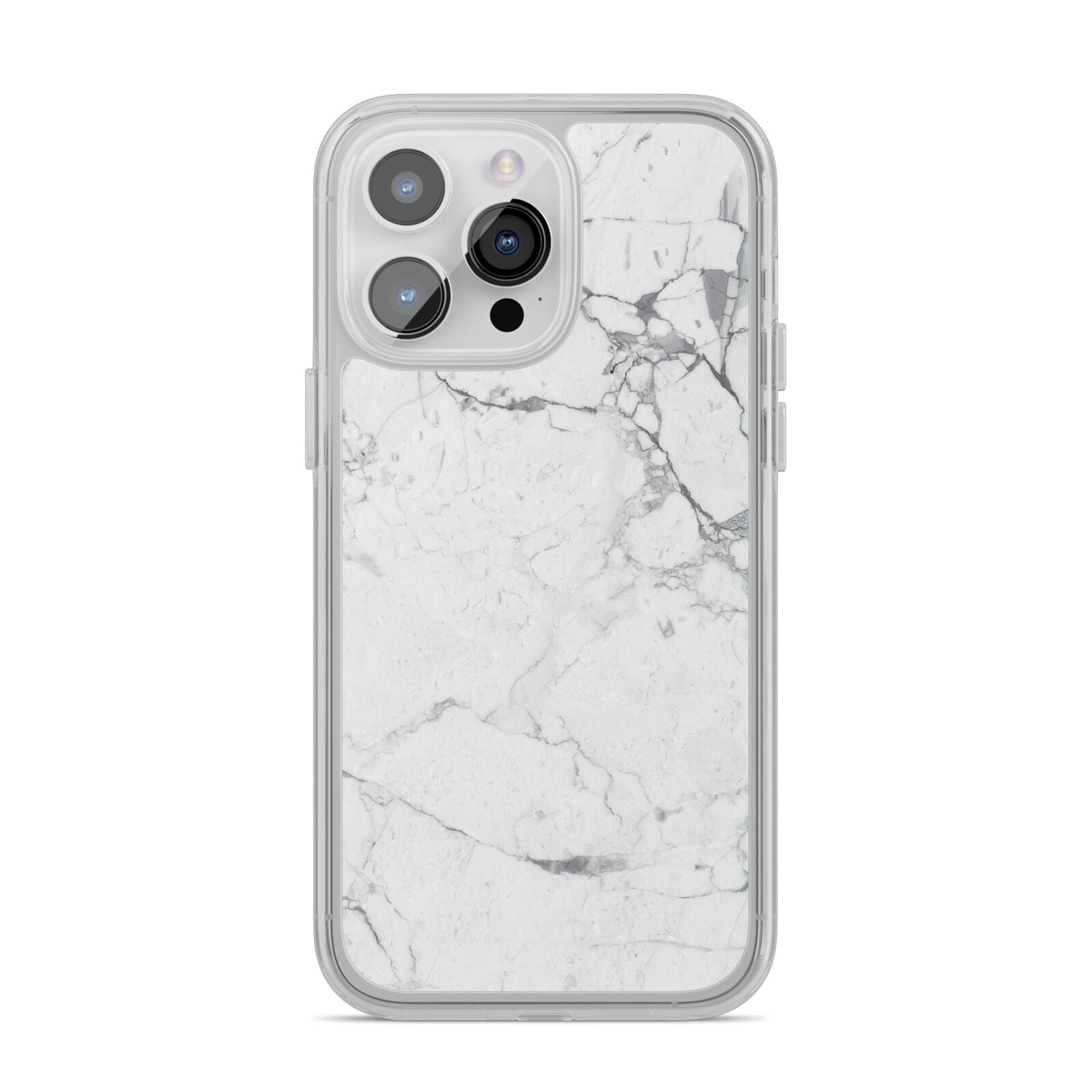 Faux Marble Effect Grey White iPhone 14 Pro Max Clear Tough Case Silver
