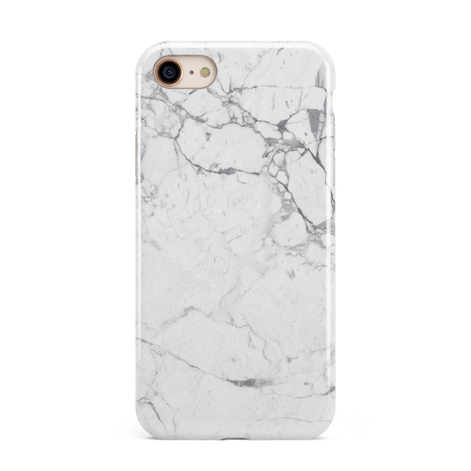 Faux Marble Effect Grey White iPhone 8 3D Tough Case on Gold Phone