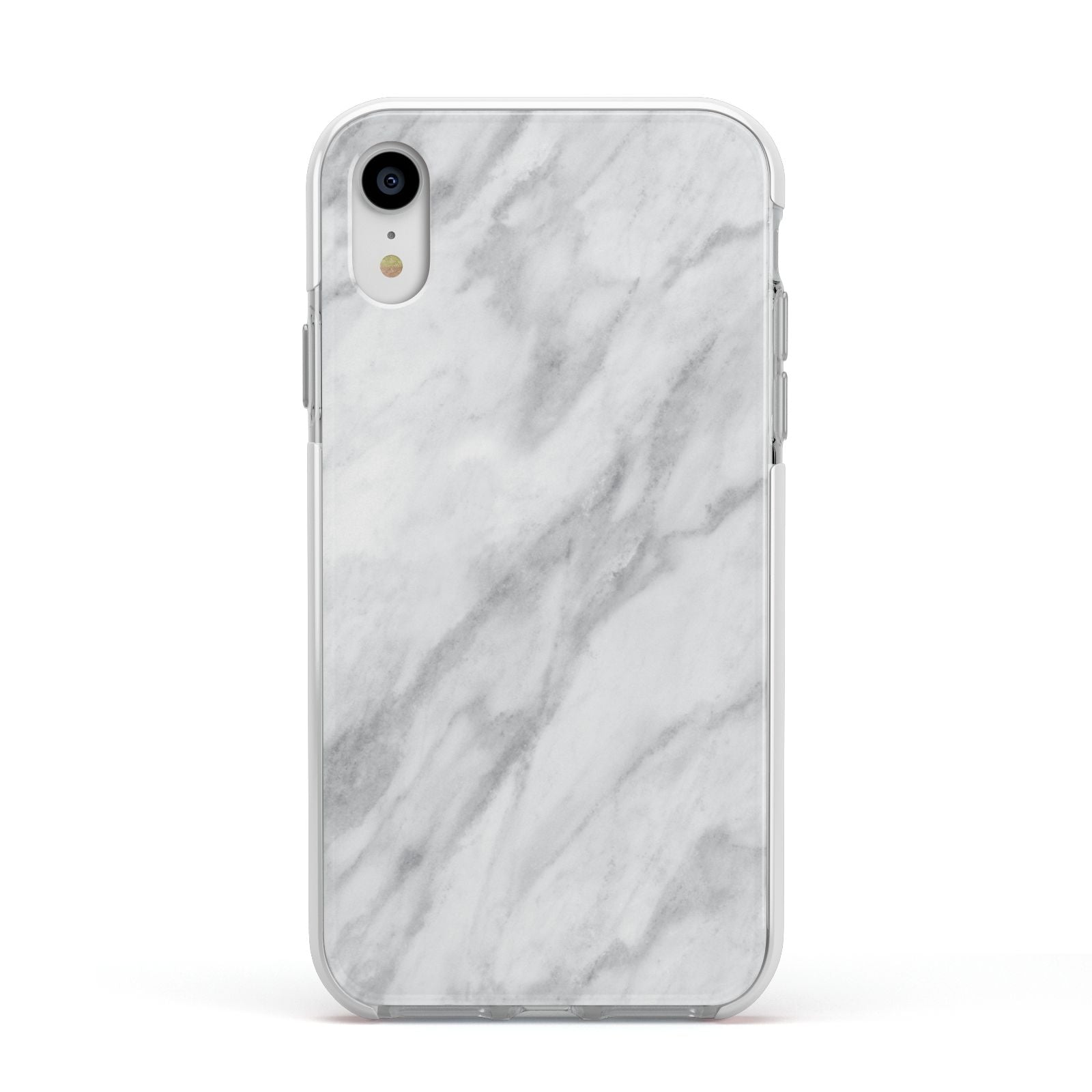 Faux Marble Effect Italian Apple iPhone XR Impact Case White Edge on Silver Phone