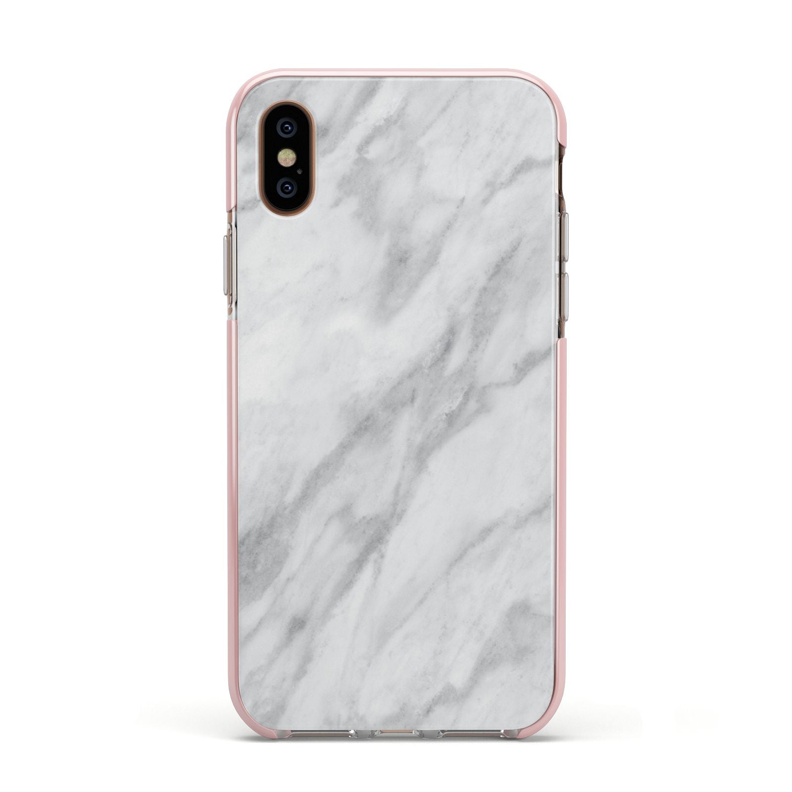 Faux Marble Effect Italian Apple iPhone Xs Impact Case Pink Edge on Gold Phone