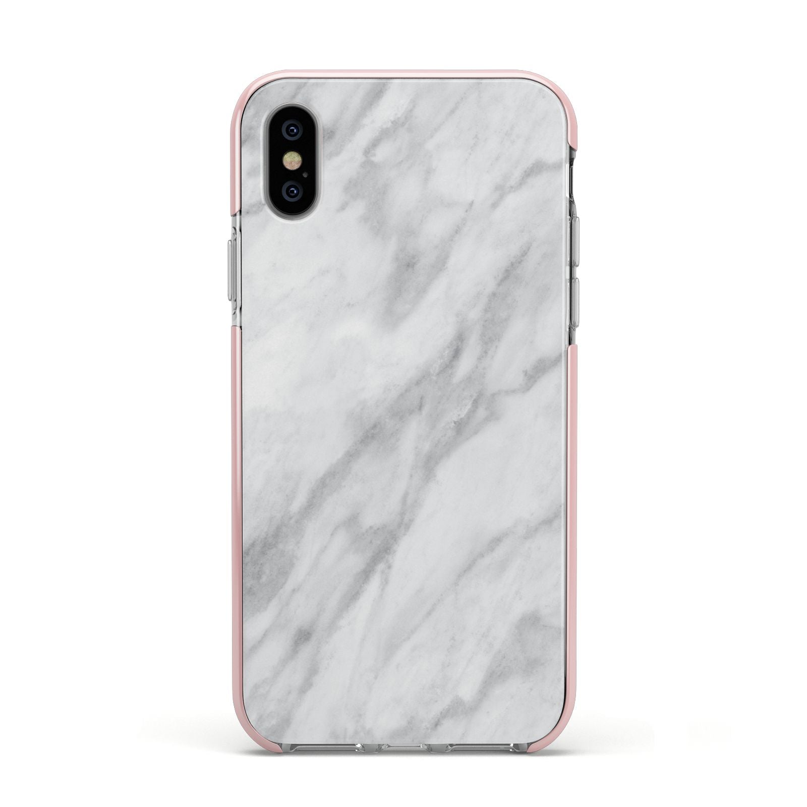 Faux Marble Effect Italian Apple iPhone Xs Impact Case Pink Edge on Silver Phone
