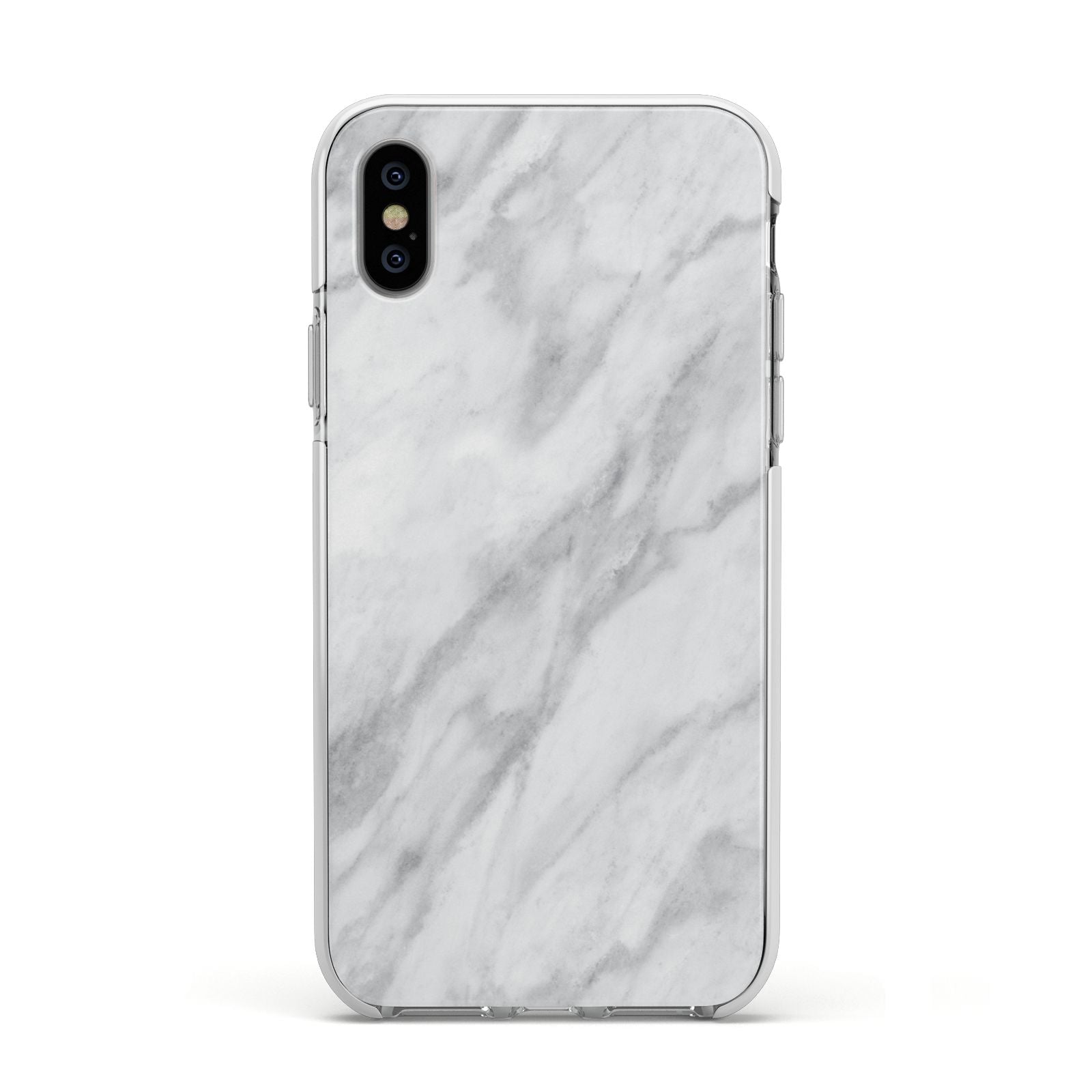 Faux Marble Effect Italian Apple iPhone Xs Impact Case White Edge on Silver Phone
