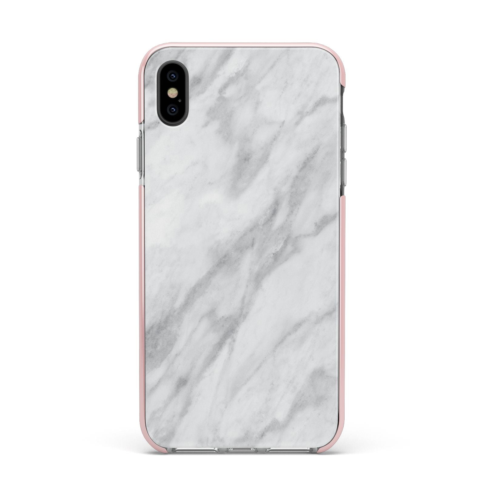 Faux Marble Effect Italian Apple iPhone Xs Max Impact Case Pink Edge on Black Phone