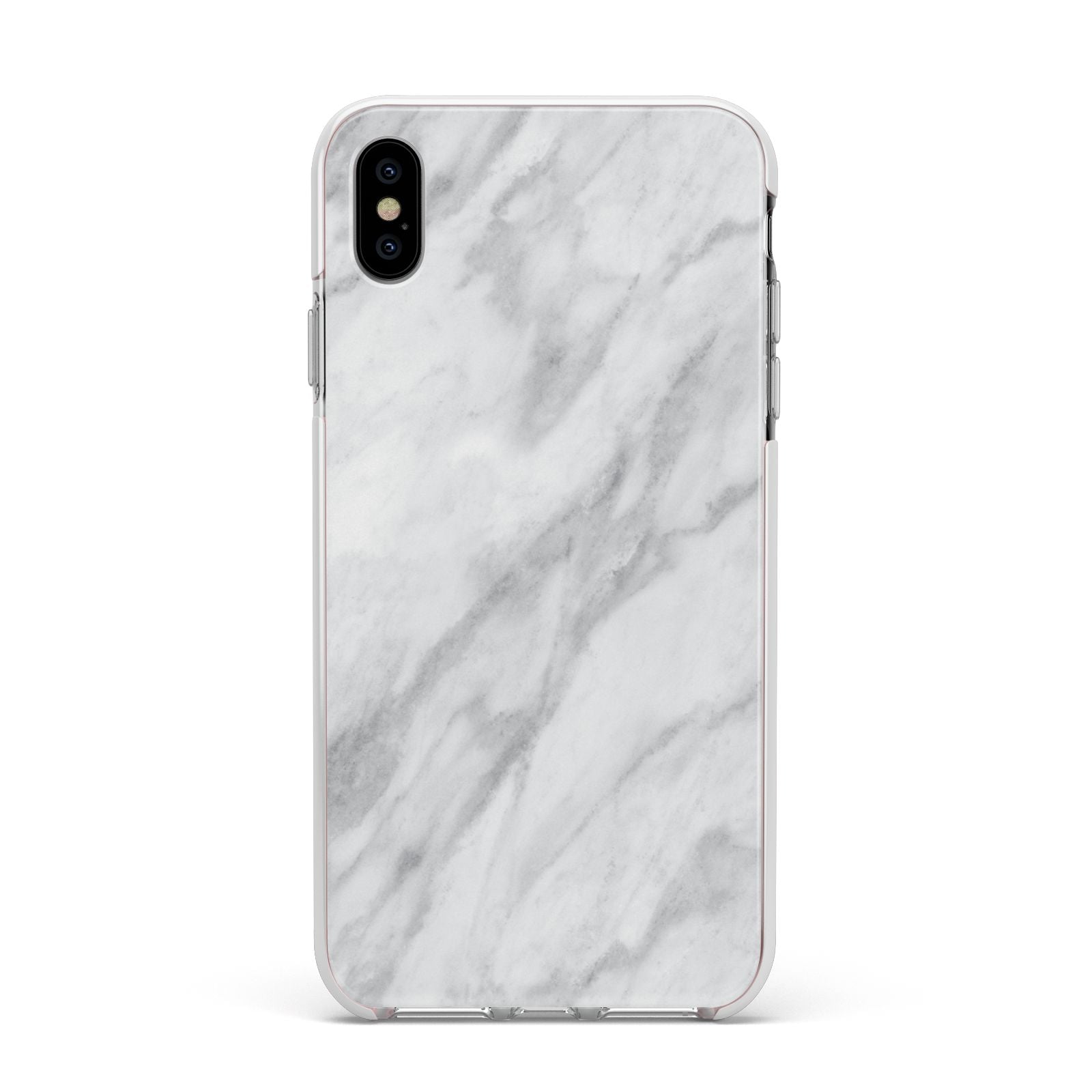 Faux Marble Effect Italian Apple iPhone Xs Max Impact Case White Edge on Silver Phone