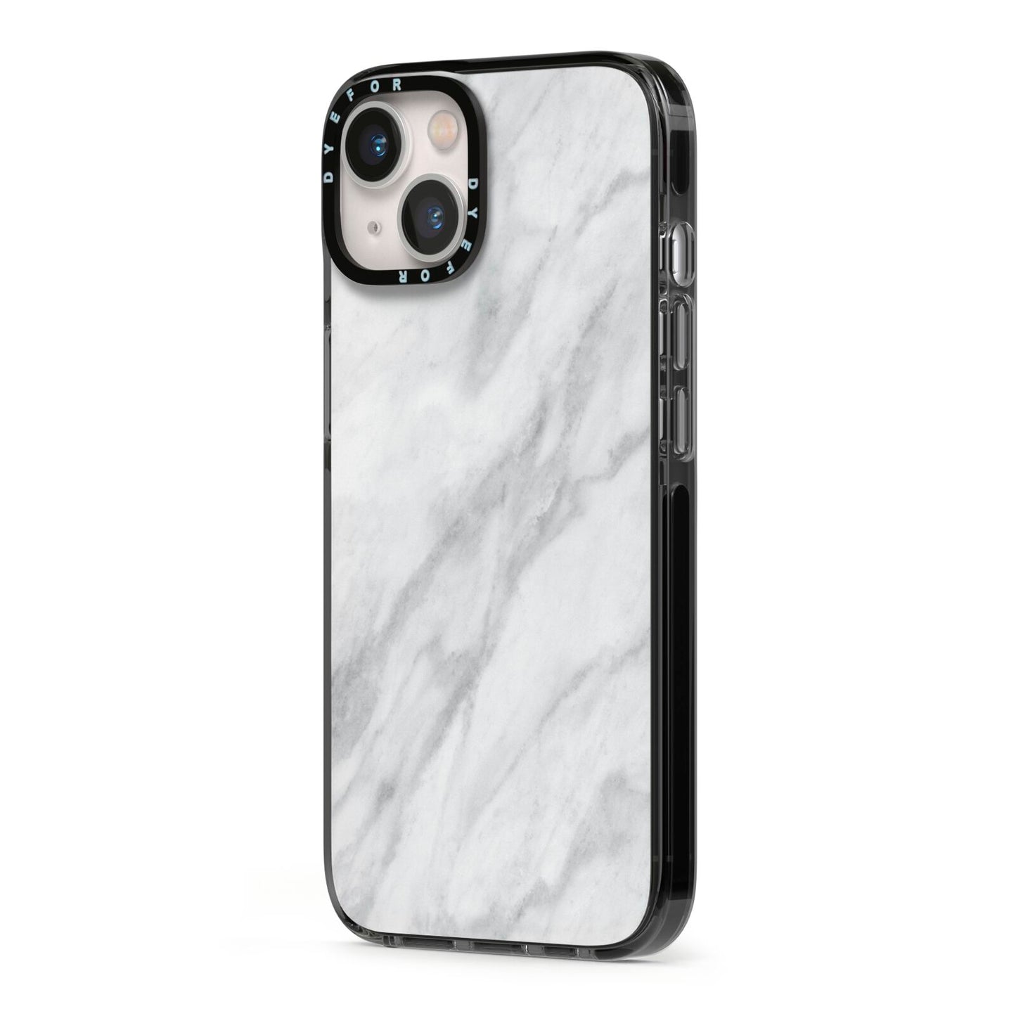 Faux Marble Effect Italian iPhone 13 Black Impact Case Side Angle on Silver phone