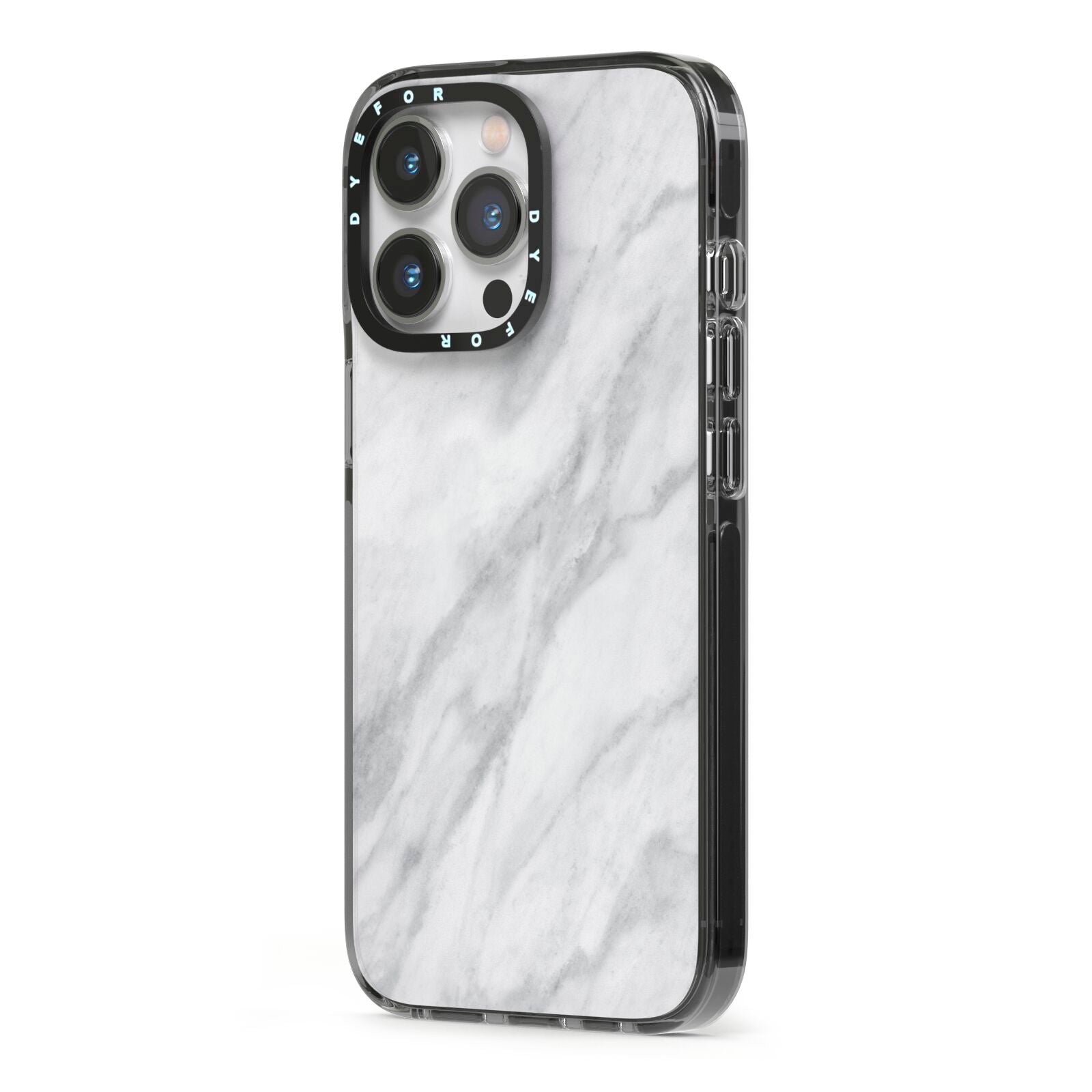 Faux Marble Effect Italian iPhone 13 Pro Black Impact Case Side Angle on Silver phone