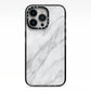 Faux Marble Effect Italian iPhone 13 Pro Black Impact Case on Silver phone