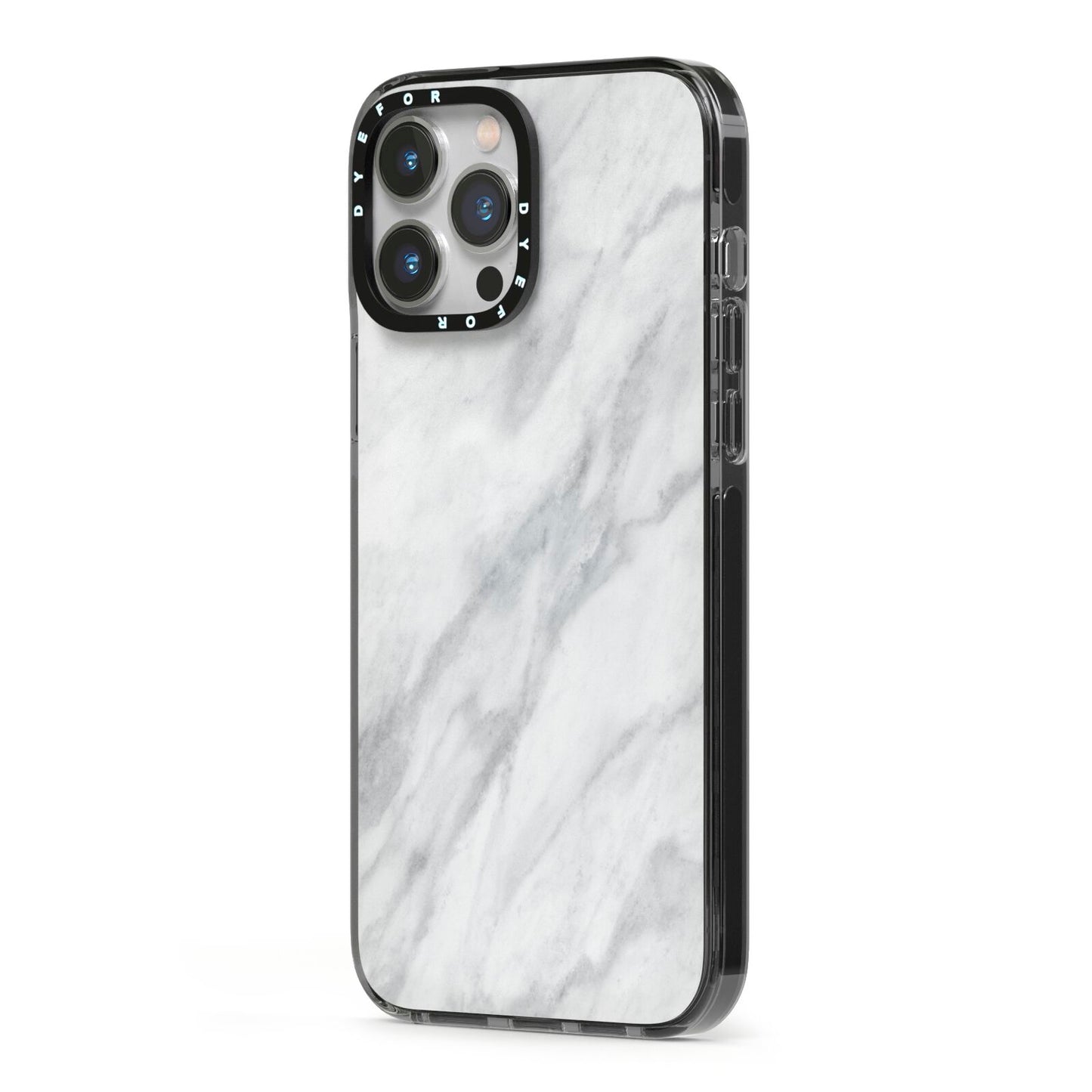 Faux Marble Effect Italian iPhone 13 Pro Max Black Impact Case Side Angle on Silver phone