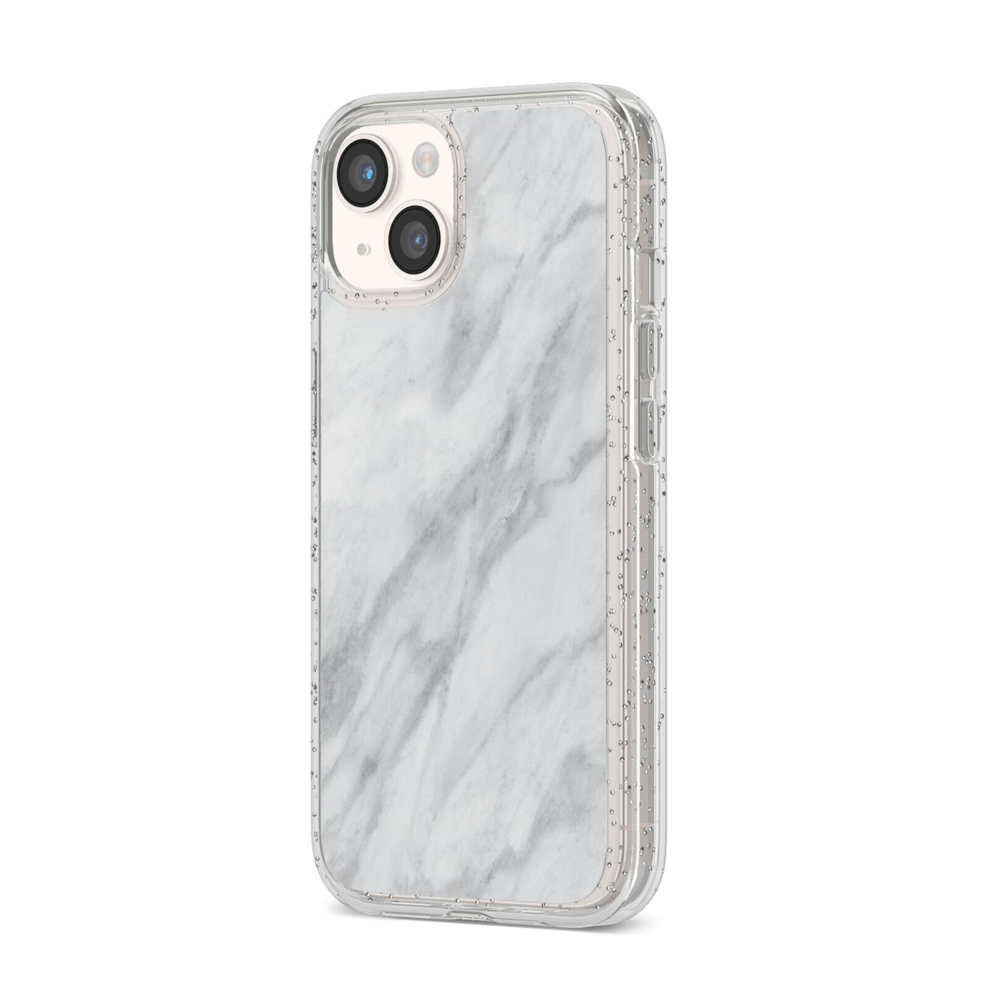 Faux Marble Effect Italian iPhone 14 Glitter Tough Case Starlight Angled Image