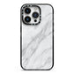 Faux Marble Effect Italian iPhone 14 Pro Black Impact Case on Silver phone