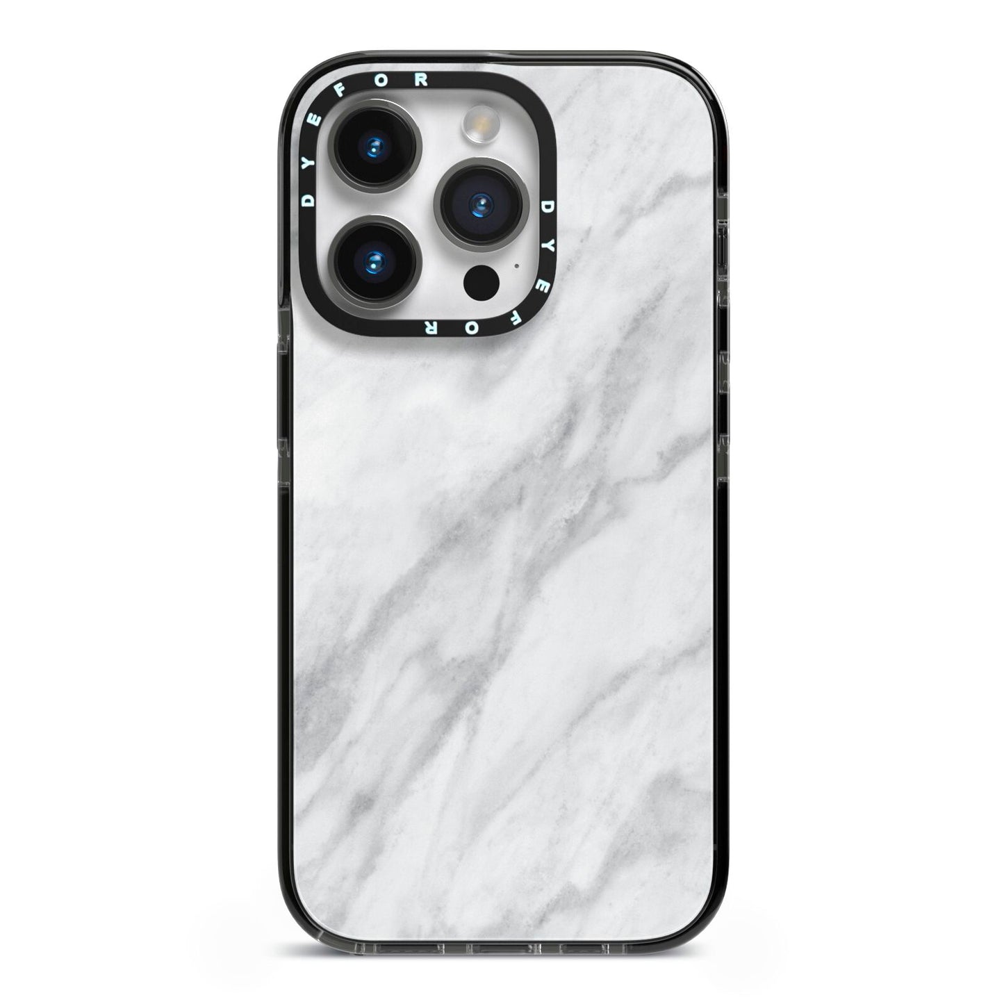 Faux Marble Effect Italian iPhone 14 Pro Black Impact Case on Silver phone