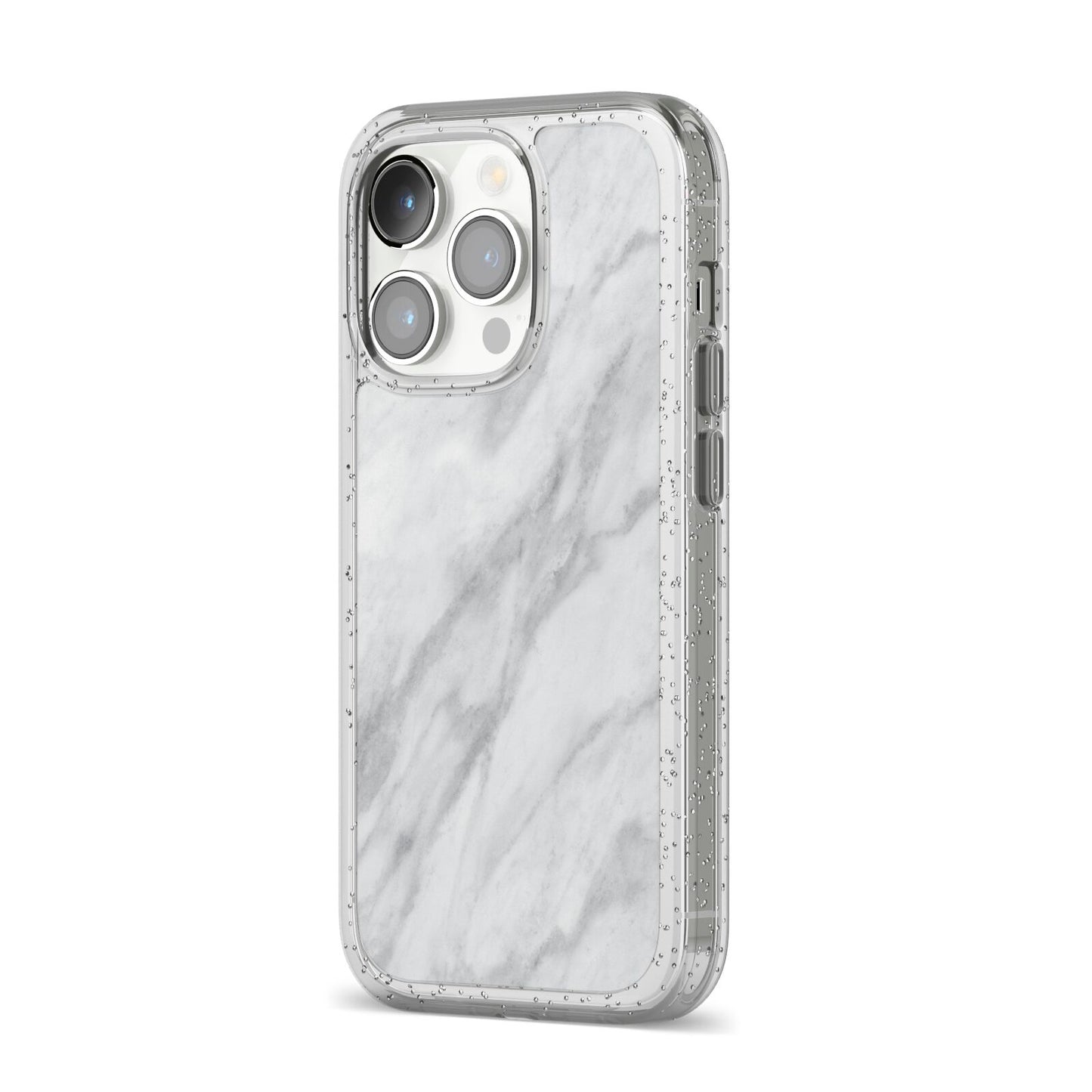 Faux Marble Effect Italian iPhone 14 Pro Glitter Tough Case Silver Angled Image