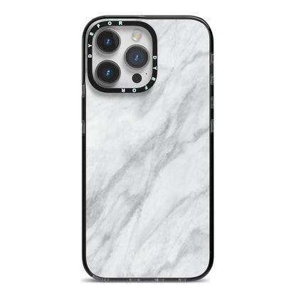 Faux Marble Effect Italian iPhone 14 Pro Max Black Impact Case on Silver phone
