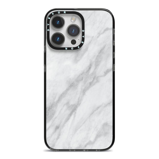 Faux Marble Effect Italian iPhone 14 Pro Max Black Impact Case on Silver phone