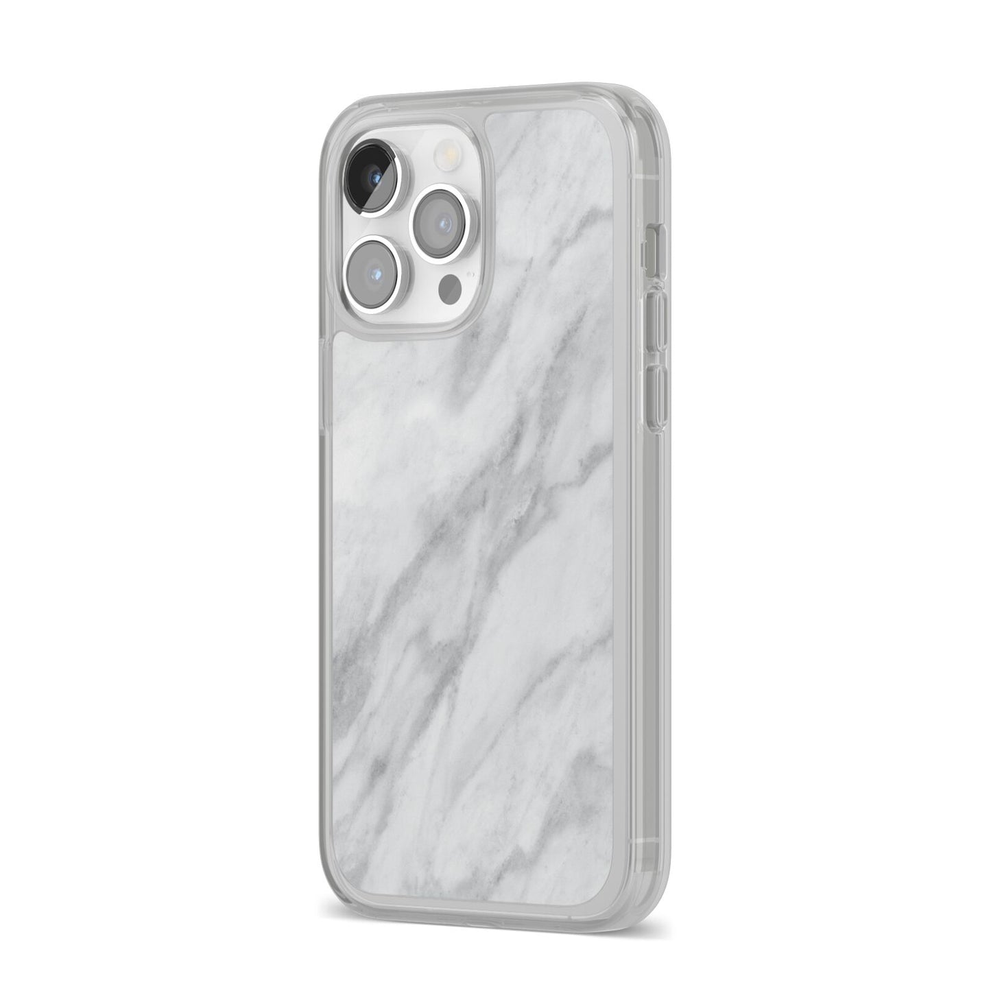 Faux Marble Effect Italian iPhone 14 Pro Max Clear Tough Case Silver Angled Image