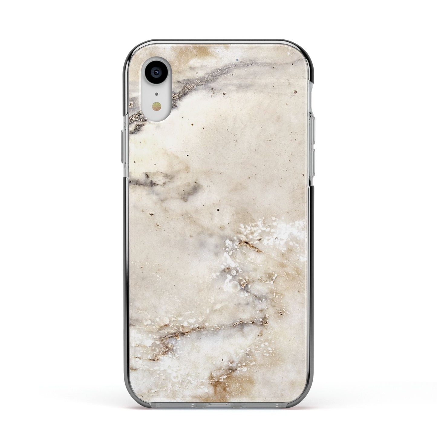 Faux Marble Effect Print Apple iPhone XR Impact Case Black Edge on Silver Phone