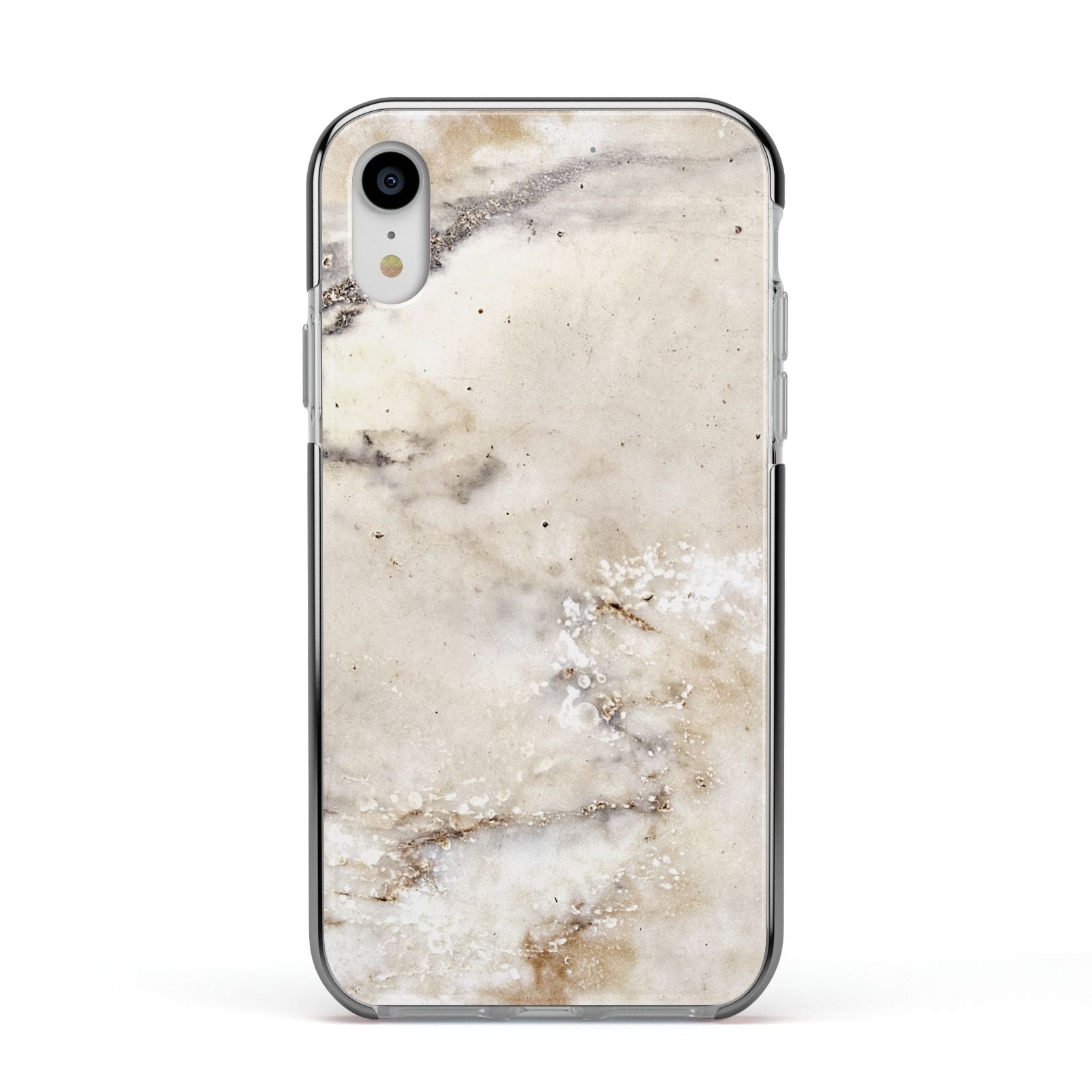 Faux Marble Effect Print Apple iPhone XR Impact Case Black Edge on Silver Phone