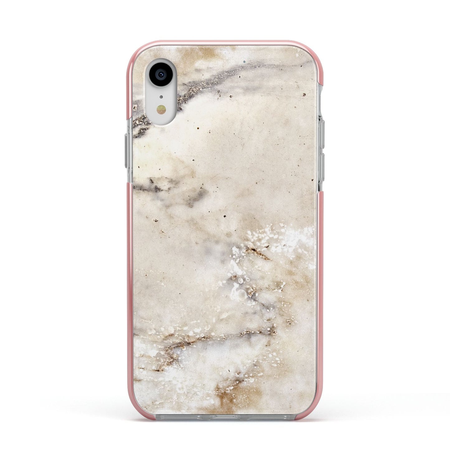 Faux Marble Effect Print Apple iPhone XR Impact Case Pink Edge on Silver Phone